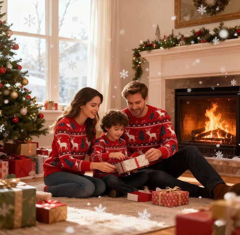 Christmas Reindeer Wool Sweater for Parents and Children