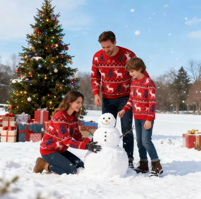 Christmas Reindeer Wool Sweater for Parents and Children